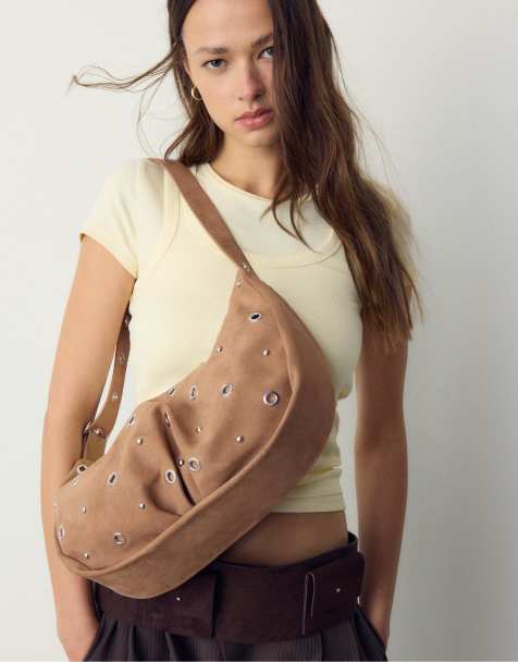 Stradivarius - Borsa da spalla color caramello con pieghe e occhielli - view 1