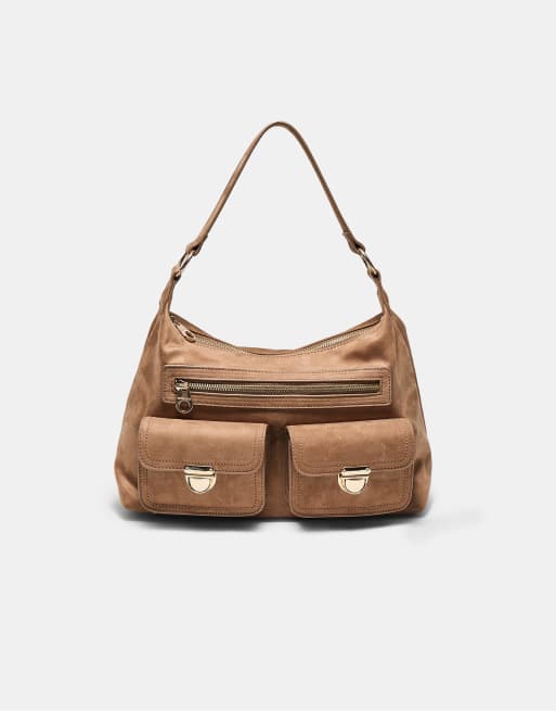 Stradivarius - Borsa da spalla color caramello con tasche