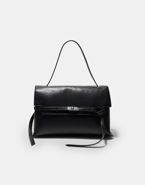 Stradivarius - Borsa da spalla da donna nera con chiusura in metallo - view 1