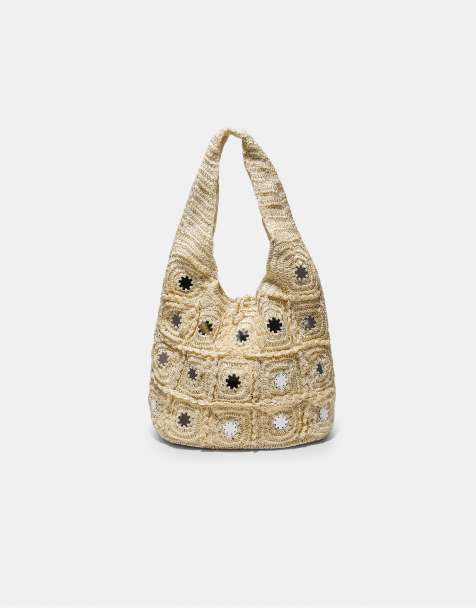 Stradivarius - Borsa da spalla grande écru con specchietti - view 1