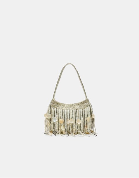 Stradivarius - Borsa da spalla grigia con perline - view 1