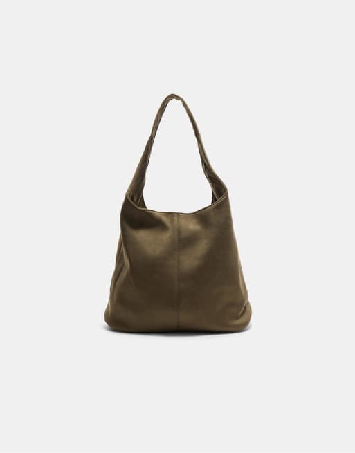 Stradivarius - Borsa da spalla in camoscio sintetico color kaki