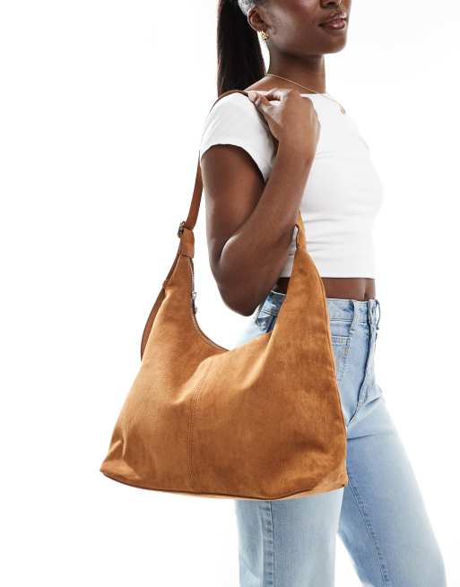 Stradivarius - Borsa da spalla in camoscio sintetico marrone