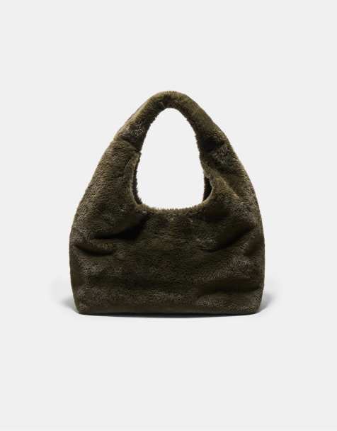 Stradivarius - Borsa da spalla kaki in pelliccia sintetica - view 1