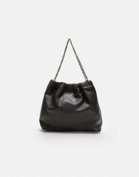 Stradivarius - Borsa da spalla marrone con catenina - view 1