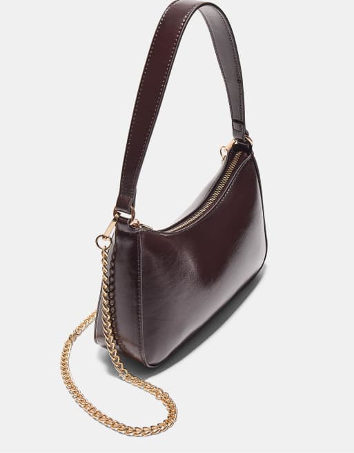 Stradivarius - Borsa da spalla marrone con catenina, 3 di 4