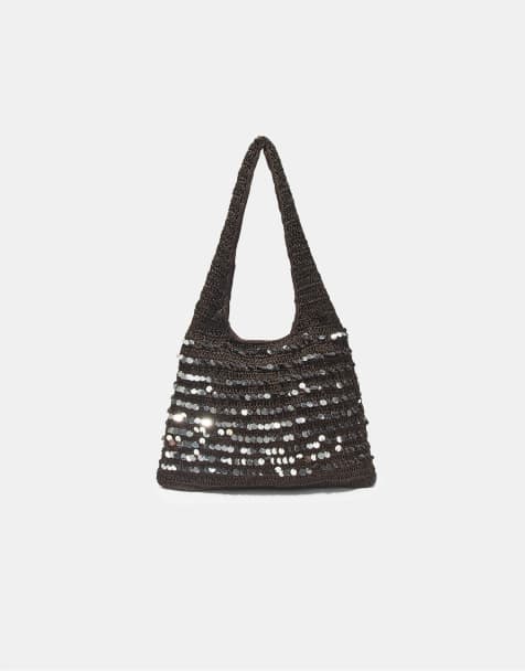 Stradivarius - Borsa da spalla marrone con paillettes - view 1