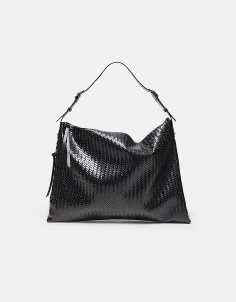 Stradivarius - Borsa da spalla morbida al tatto nera con zip - view 1