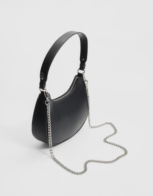 Stradivarius - Borsa da spalla nera a mezzaluna, 2 di 4