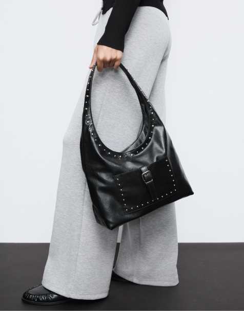 Stradivarius - Borsa da spalla nera con borchie - view 1