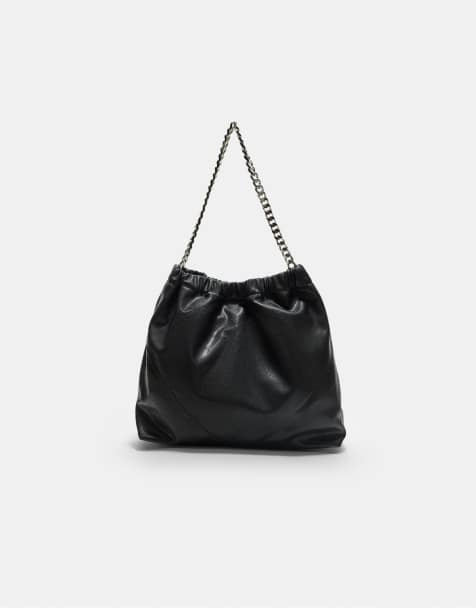 Stradivarius - Borsa da spalla nera con catenina - view 1