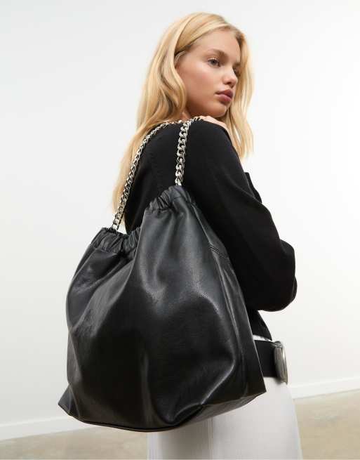 Stradivarius - Borsa da spalla nera con catenina, 3 di 4