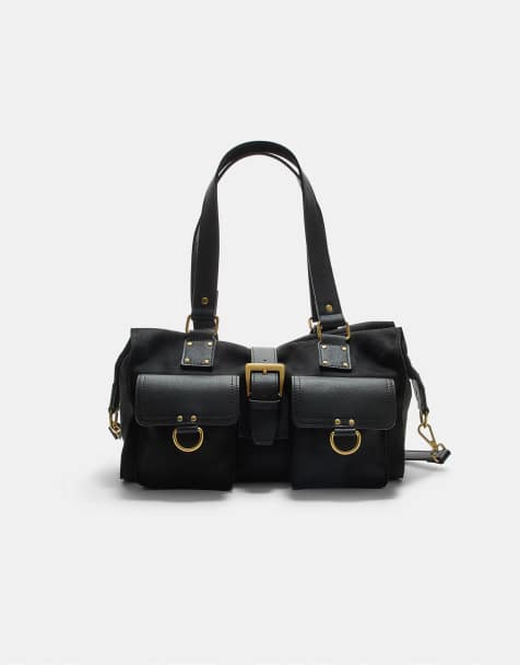 Stradivarius - Borsa da spalla nera con tasche - view 1