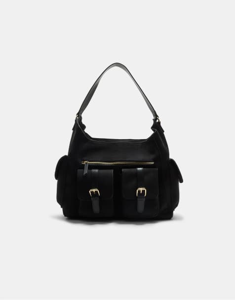 Stradivarius - Borsa da spalla nera grande con tasche - view 1