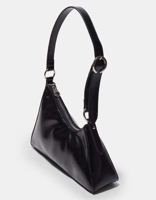 Stradivarius - Borsa da spalla piccola irregolare nera, 4 di 4