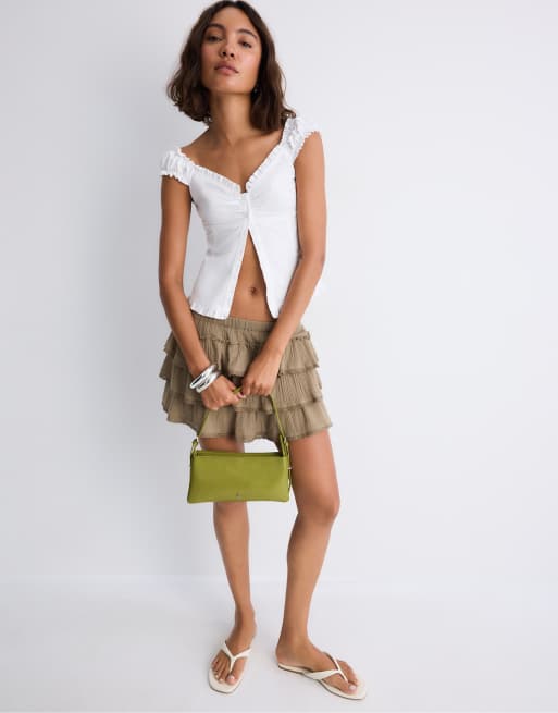 Stradivarius - Borsa da spalla verde pistacchio con logo, 4 di 4
