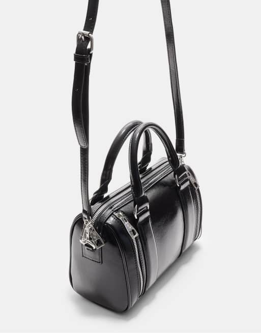 Stradivarius - Borsa in pelle sintetica nera con zip, 2 di 3