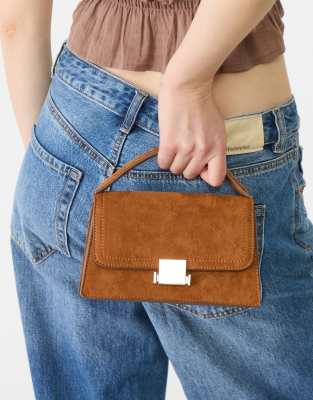 Stradivarius - Borsa marrone con tracolla in catenina e manico superiore - view 1