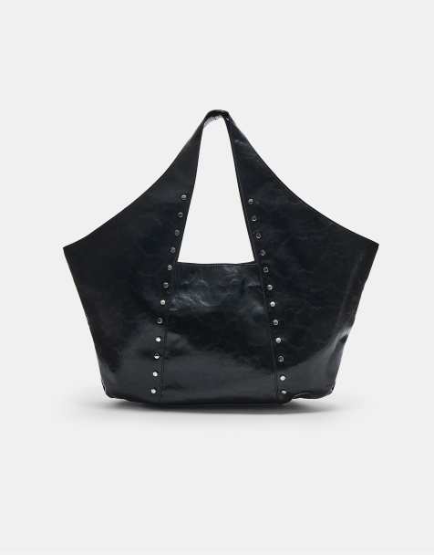 Stradivarius - Borsa nera in pelle sintetica con borchie - view 1