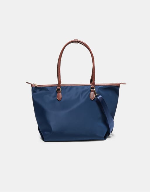 Stradivarius - Borsa shopper a tracolla blu navy con dettagli a contrasto