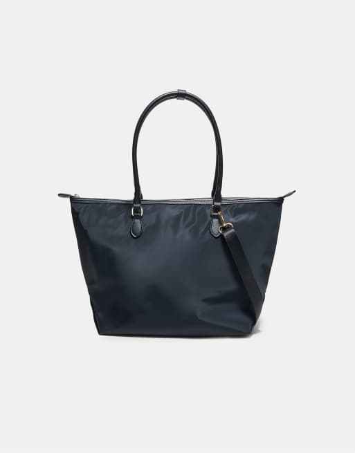 Stradivarius - Borsa shopper a tracolla nera con dettagli a contrasto