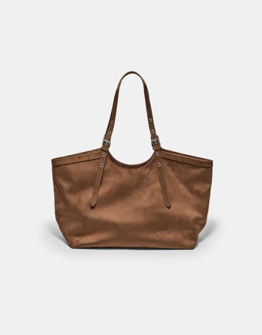 Stradivarius - Borsa shopper color terracotta con fibbia piccola