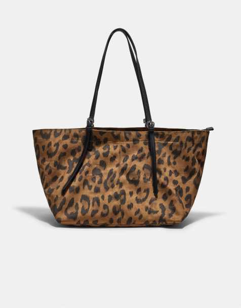 Stradivarius borsa shopper con stampa animalier marrone - view 1