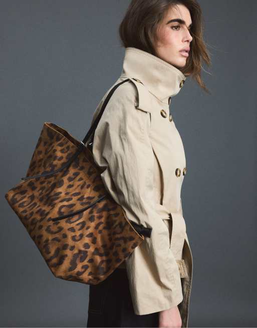 Stradivarius borsa shopper con stampa animalier marrone, 2 di 4