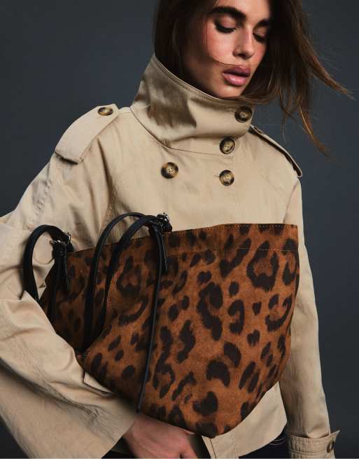 Stradivarius borsa shopper con stampa animalier marrone, 3 di 4
