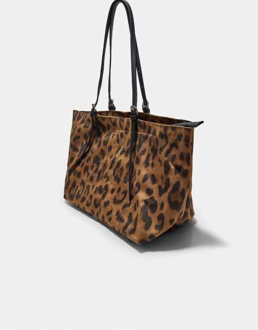 Stradivarius borsa shopper con stampa animalier marrone, 4 di 4