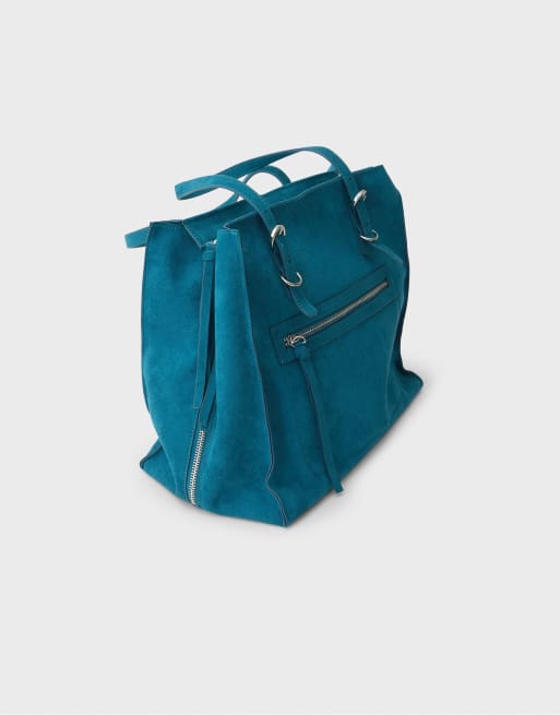 Stradivarius borsa shopper con zip verde petrolio, 4 di 4