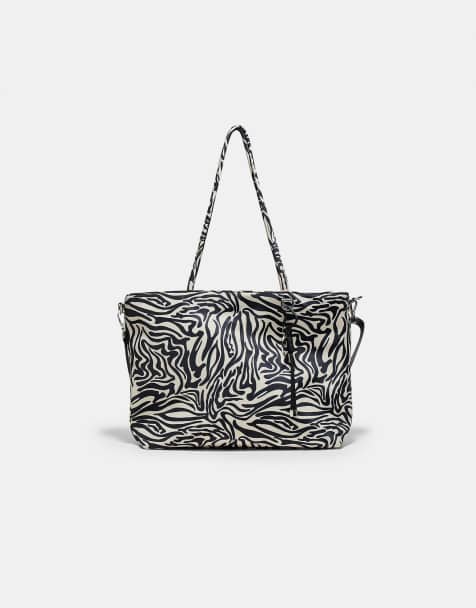 Stradivarius borsa shopper in tessuto color ecru - view 1