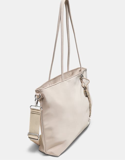 Stradivarius borsa shopper in tessuto con charm color pietra, 4 di 4