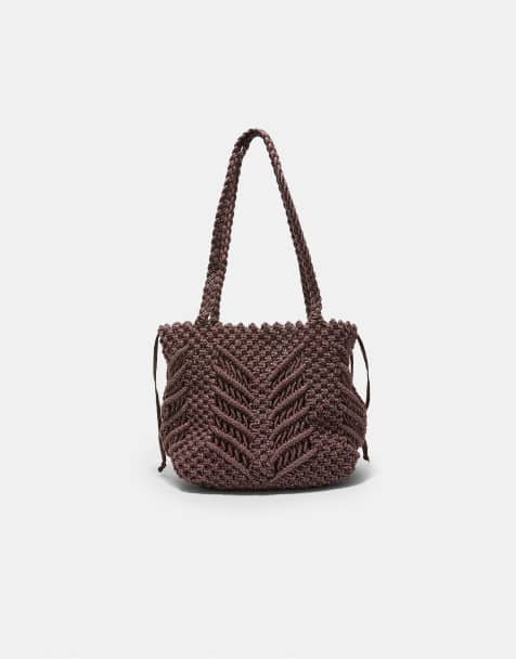 Stradivarius - Borsa shopper marrone all'uncinetto in filo metallico - view 1