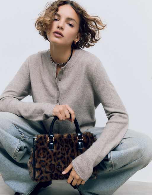 Stradivarius - Borsa shopping a tracolla in pelliccia sintetica marrone con stampa leopardata, 2 di 4