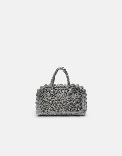 Stradivarius - Borsa shopping grigia in filato metallizzato all'uncinetto - view 1