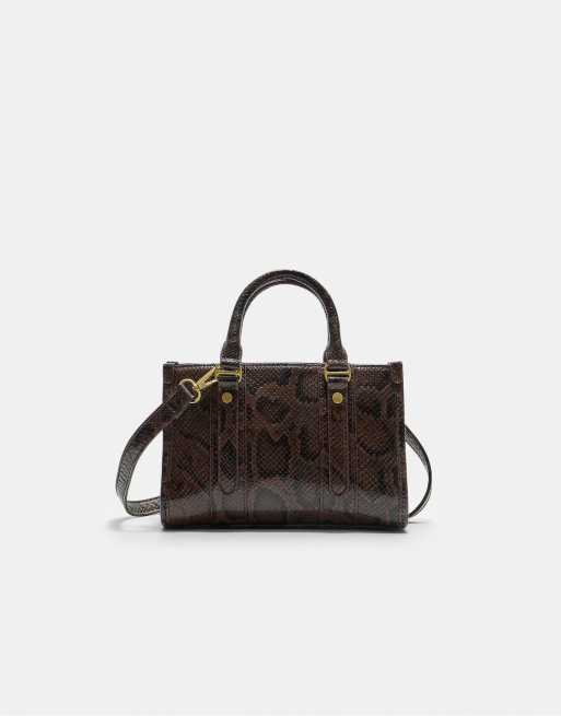 Stradivarius - Borsa shopping in pelle sintetica marrone con stampa animalier