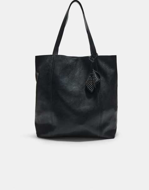 Stradivarius - Borsa shopping in pelle sintetica nera con dettagli floreali - view 1