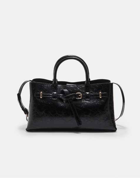 Stradivarius - Borsa shopping nera con cinturino - view 1