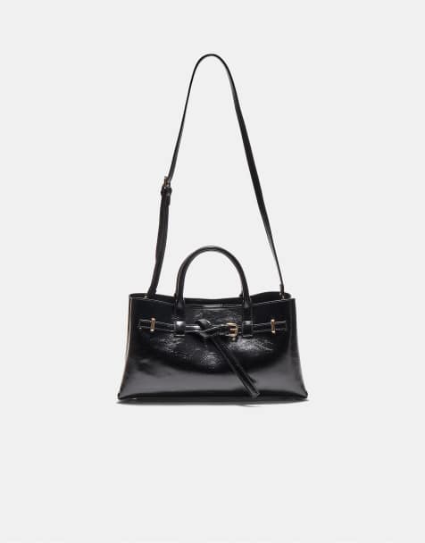 Stradivarius - Borsa shopping nera con cinturino - view 1