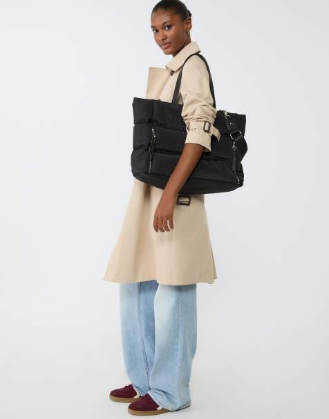 Stradivarius - Borsa shopping nera con zip - view 1