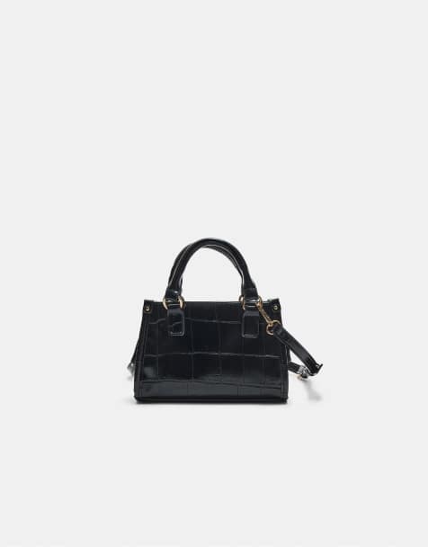 Stradivarius - Borsa shopping piccola nera effetto coccodrillo - view 1