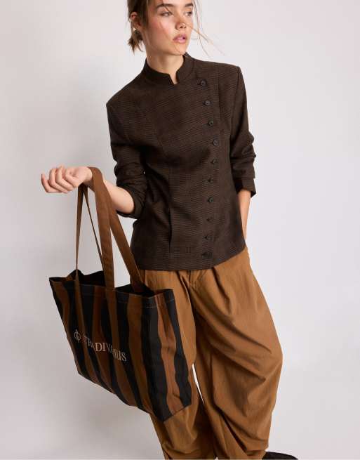 Stradivarius borsa tote a righe marrone, 3 di 4