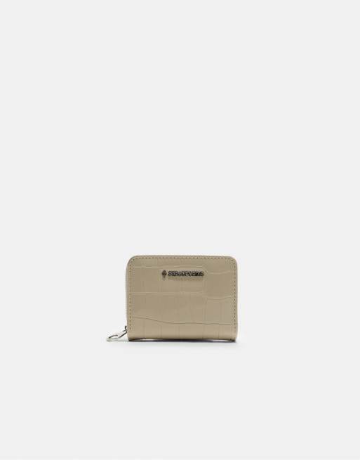 Stradivarius - Borsellino color écru effetto coccodrillo con zip