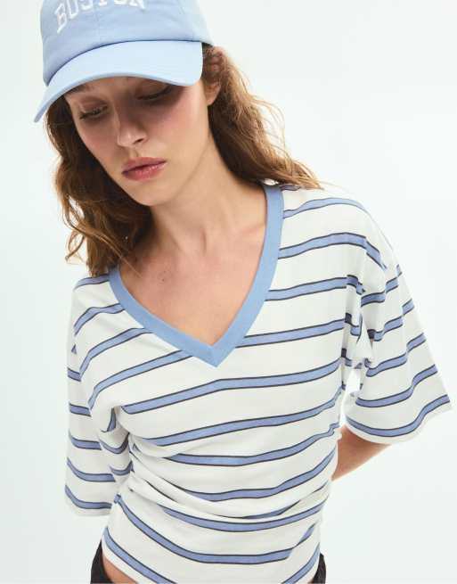 Stradivarius Boston bestickte Sportkappe in Blau, 3 von 4