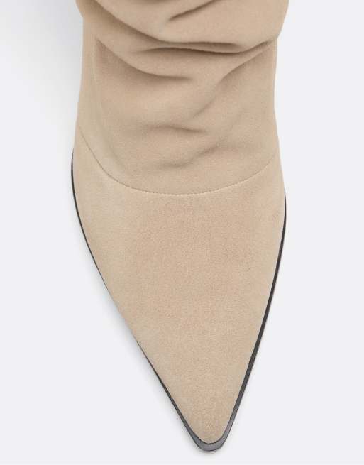 Stradivarius bottes à talons en cuir effet loose beige, 4 de 6