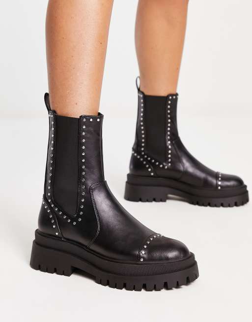 Stradivarius Bottes chunky clous Noir