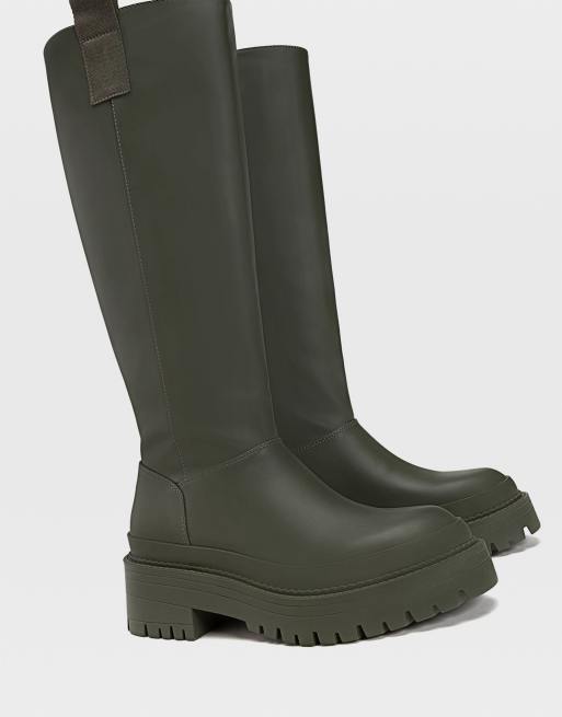 Stradivarius - Bottes montantes à semelle chunky et languettes sur les côtés - Vert, 3 de 4