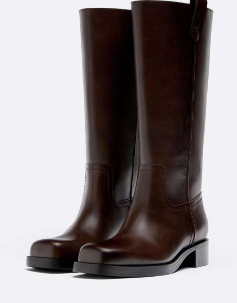 Stradivarius - Bottes plates aspect cuir - Marron - view 1