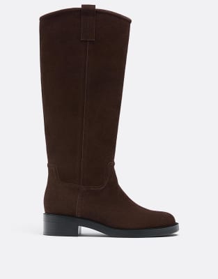 Stradivarius - Bottes plates style équitation en cuir - Marron-Brown